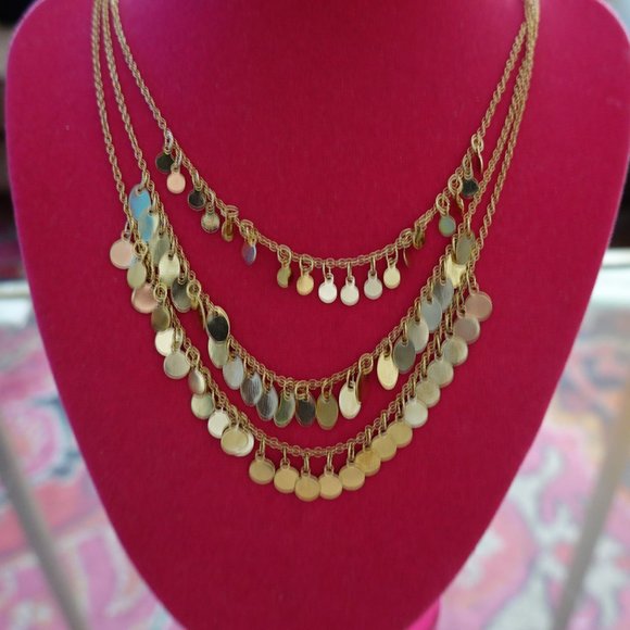 (NWT) Gold Pallettes 3-Tier Drop Statement Necklace 16" w/ 3" ext. - Picture 1 of 11